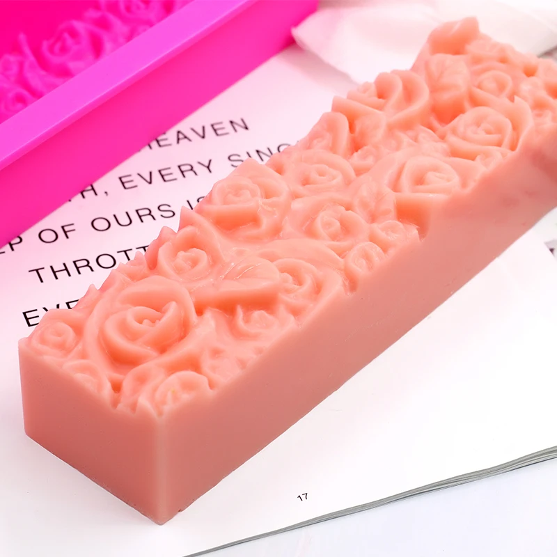 Rose Large Size Silicone Soap Mold Rectangular Embossed Flower Loaf Mould DIY Handmade Art Craft Decoration Tool Silicone Moulds