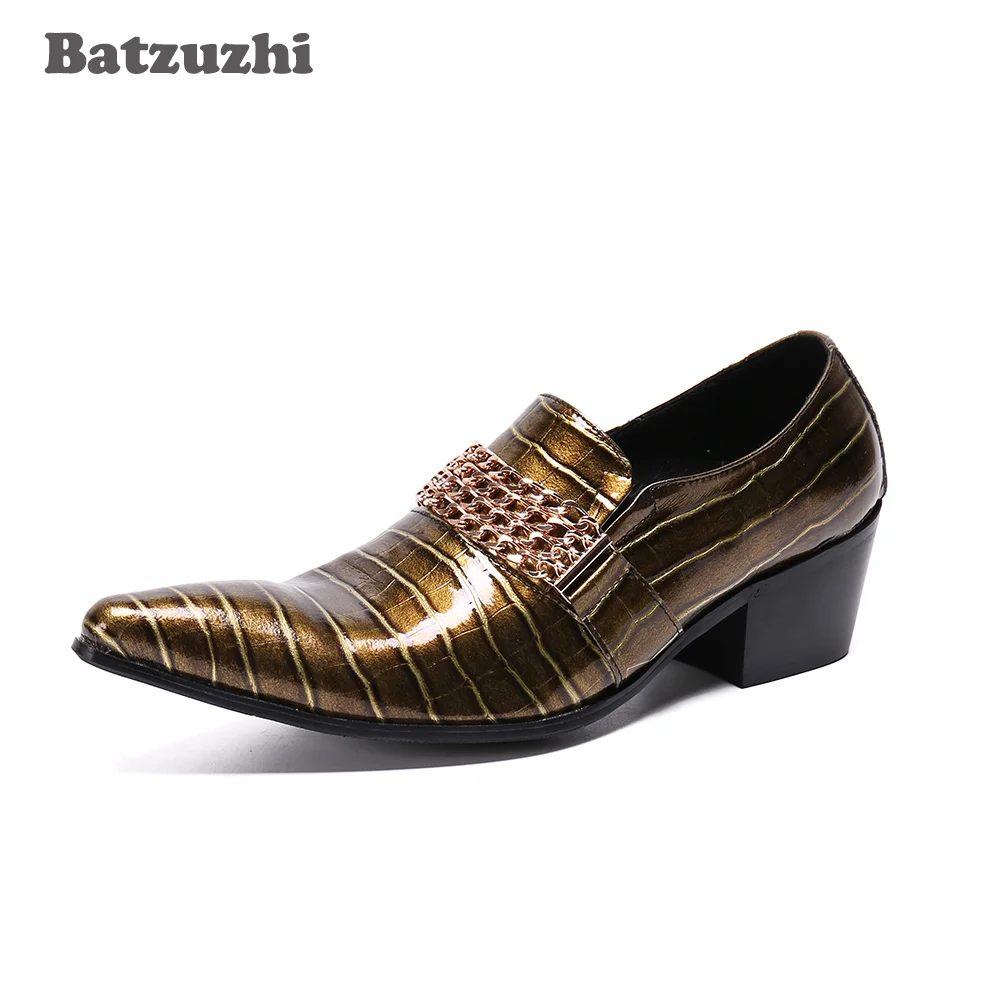 

Batzuzhi 6.5cm High Heels Men's Shoes Pointed Toe Formal Leather Dress Shoes Party & Wedding Chaussures Hommes, Big Sizes US6-12