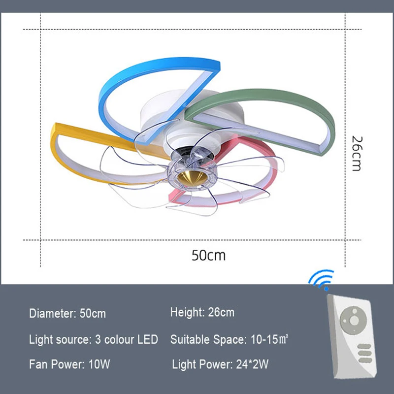 Imagem -06 - Ventilador de Teto Bonito do Quarto das Crianças com Lâmpada e Controle Remoto Molde para a Seleção Colorido Ventilador de Teto