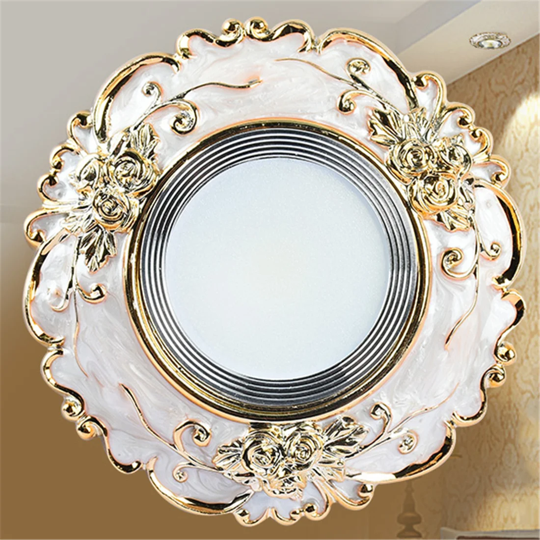 Art Deco Resin Golden Flower Pattern Cob Led Downlight 3W 5W 7W Indoor Home Living Room Aisle Recessed Spot Lamp 8Cm Hole 220V