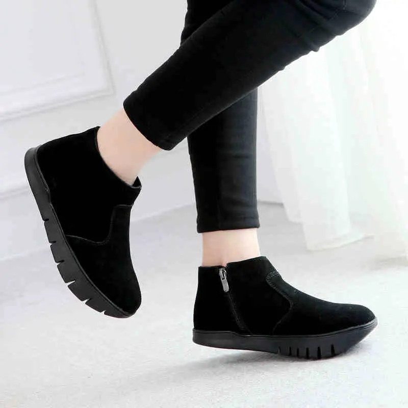 

Professional K-shaped Negative Heel Shoes Women's LumbarOorthopedic Fall Winter Cowhide Plus Velvet Mid-top Front High Boots