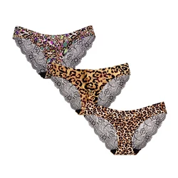 3 Pcs Leopard Panties For Woman Sexy Lace Underwear Briefs Print Female Panty Underwear Women Seamless Sexy Lace M-XXL BANNIROU