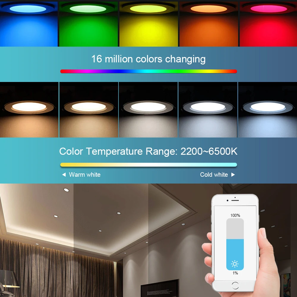 GLEDOPTO 12W LED Downlight Alexa Voice/Hub APP/Remote Control Zigbee3.0 PRO Recessed Ceiling Lamp Waterproof RGBCCT Colors Light