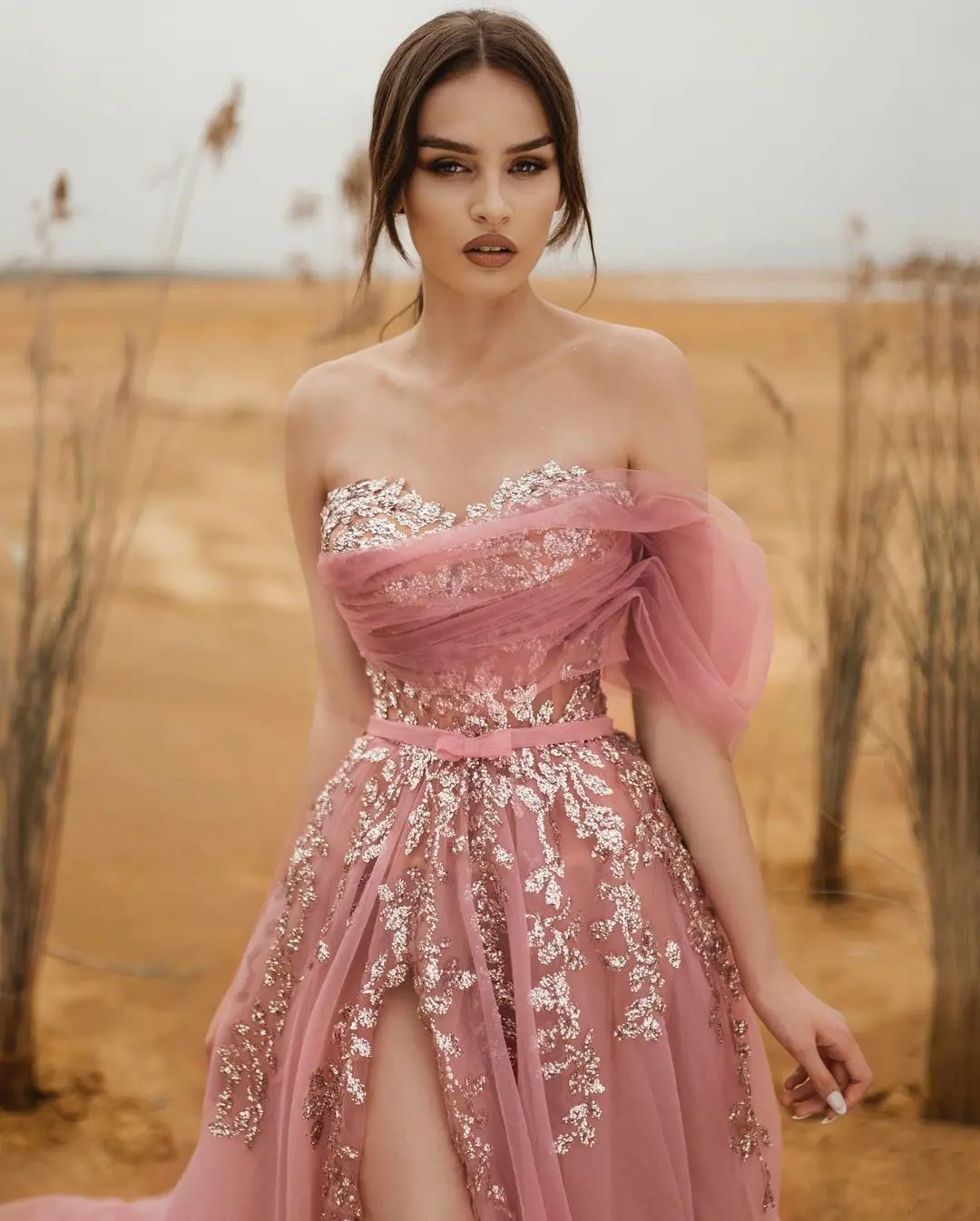 Elegant Pink Evening Dresses 2021 Sexy Sweetheart Neck Floral Lace Party Wear Prom Dress Empire Formal Gown robe de soiree