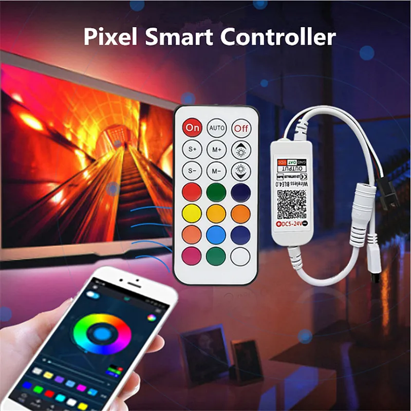 WS2812B Bluetooth Music Controller DC5-24V 38/24/21key IR Remote Controller For WS2812B WS2811 SK6812 Addressable Strip Light