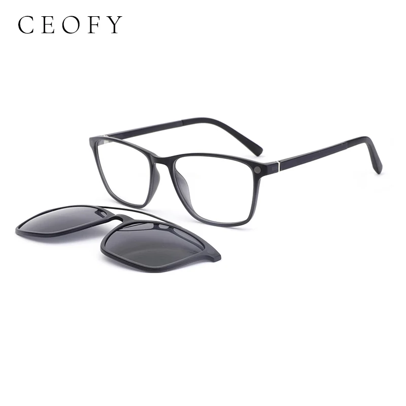 Ceofy Men Eyeglasses Frame Clip On Polarized Sunglasses Optical Myopia Brand Design Double Beam Fashion Glasses Frame CD6827