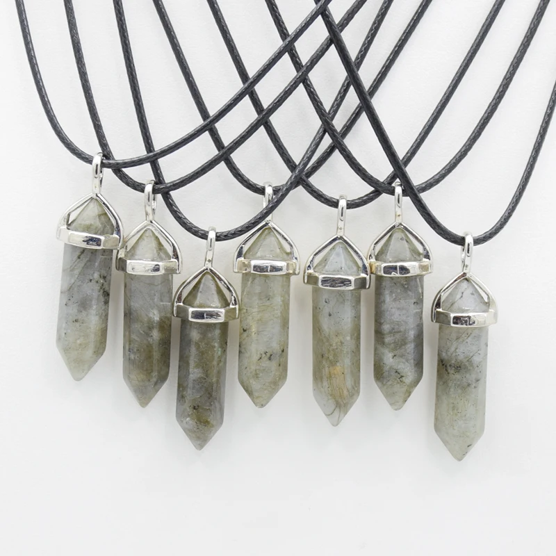 Natural Labradorite Stone Hexagonal Point Charms Pendants For Women Men Necklaces Spectrolite Pendulum Reiki Healing Jewelry