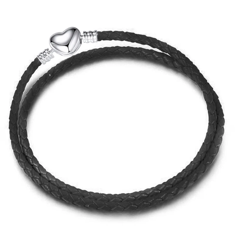 Ladies Silver Color Heart Closure Snake Chain Bracelet Fit Original Leather Chain Charm Beads Bracelets For Women Men Jewelry