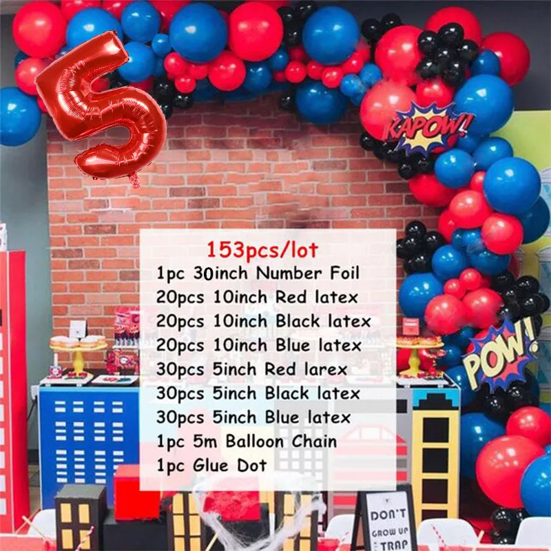 1set Spiderman Latex Arch Kit Garland Balloon Red Number Hero Birthday Theme Party Decorations Baby Shower Kids Toys Air Globos