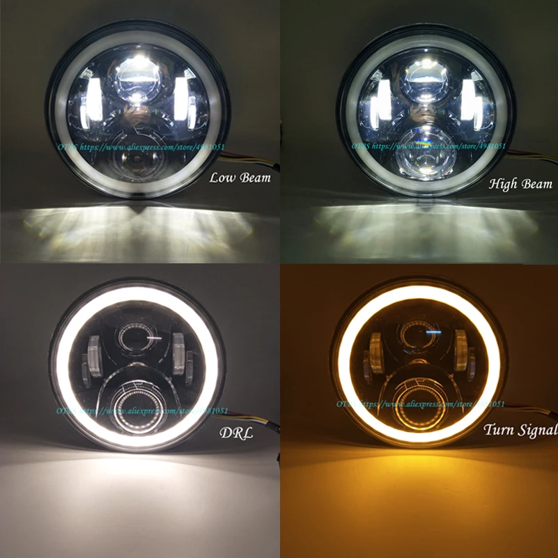 7 Inch LED Headlamps with Halo Ring Amber Turn Signal For lada niva 4x4 suzuki samurai 7\