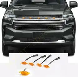 5PCS Fit For Chevrolet Tahoe 2021 LED Car Front bumper Grille LED Yellow Light Raptor Style Light Kit Decor W/ Wire Speed