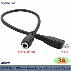 0.2m DC Power Jack Female 3.5x1.35mm to USB Micro USB Male 3A 22AWG Pure Copper Cable 20cm Tablet Computer Mobile Phone Charging