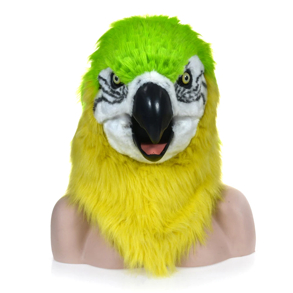 

HuiTai Fashion Function Mouth Moving Furry Mask Green Parrot Animal Head Mask simulation animal pattor mover mouth mask