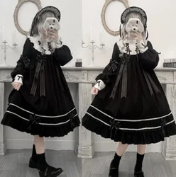 kawaii girl gothic lolita op cos Gothic palace sweet lolita dress vintage bowknot stand puff sleeve high waist victorian dress