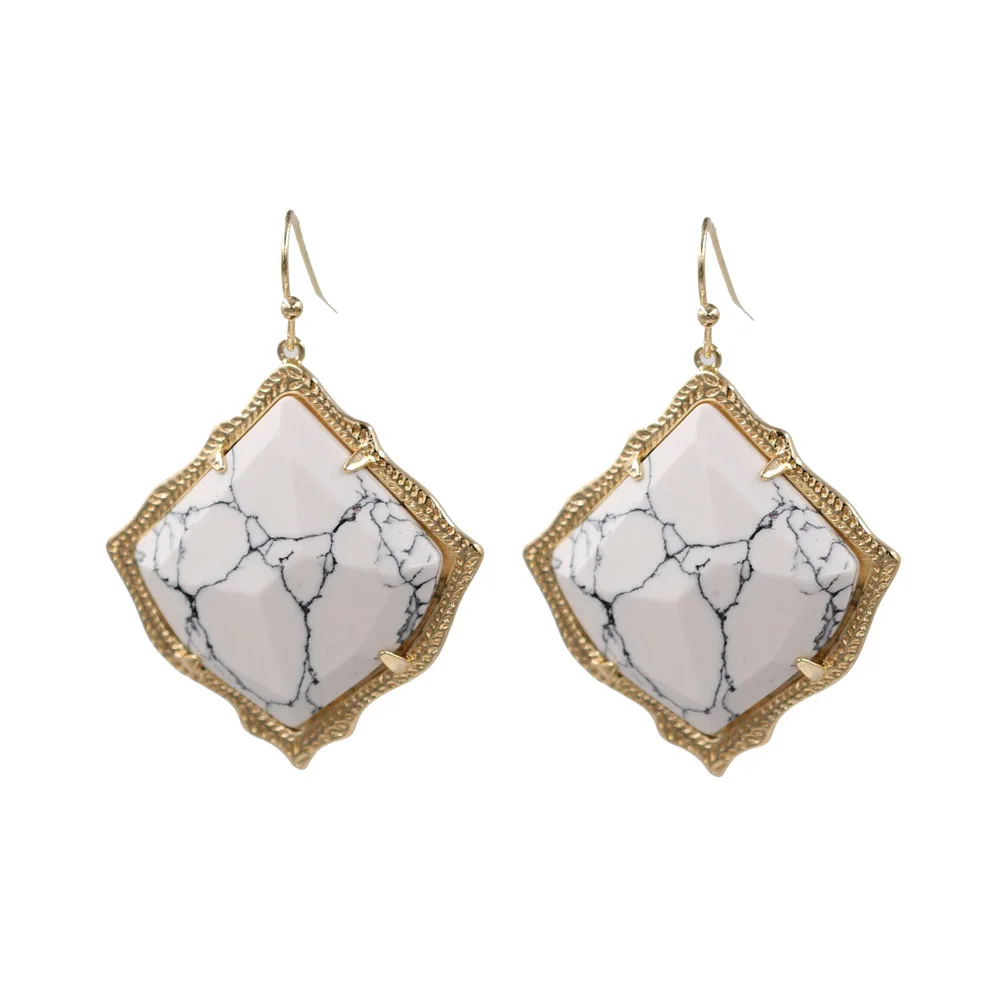 Hot Selling Kite Shape Marble Stone Inaly Drop Earrings Women Jewelry Abalone Geometric Cooper Dangle Earrings