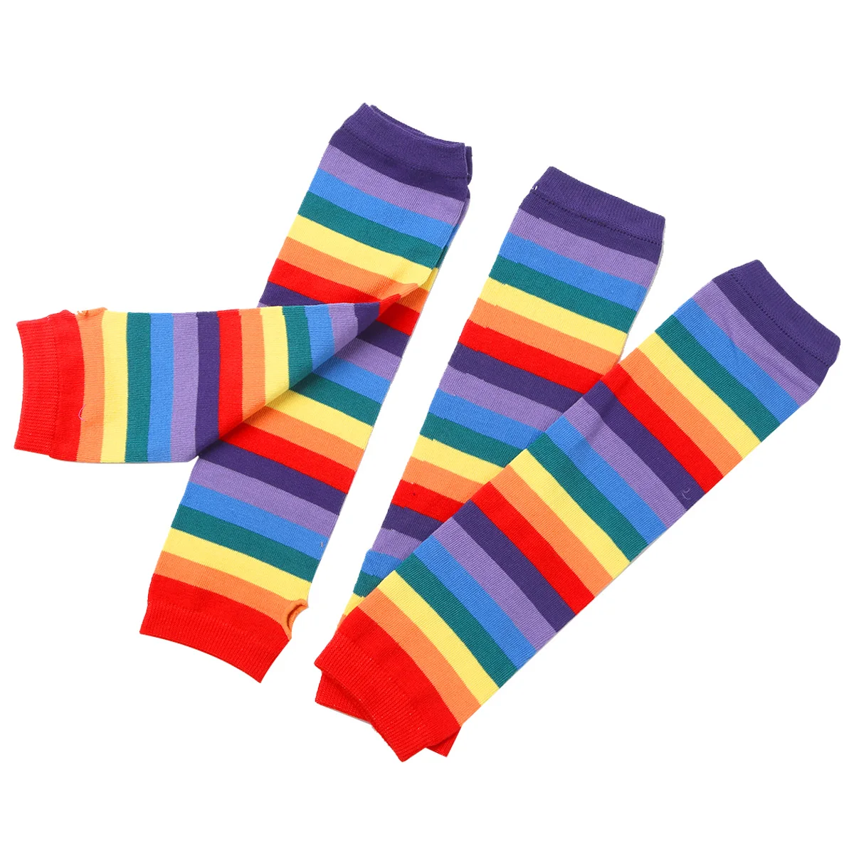 Women Funny Rainbow Striped Arm Warmer Gloves & Leg Warmers Halloween Costume Party Cosplay Striped Knee High Socks Gloves