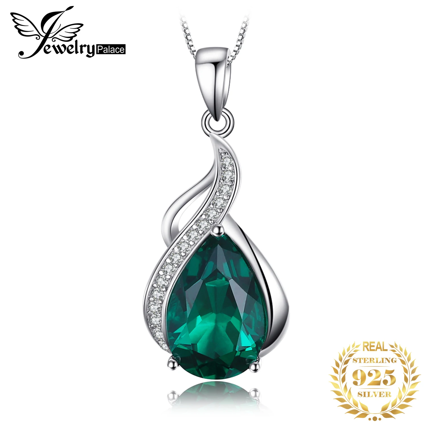 JewelryPalace 2.7ct Simulated Nano Emerald 925 Sterling Silver Pendant Necklace for Woman No Chain