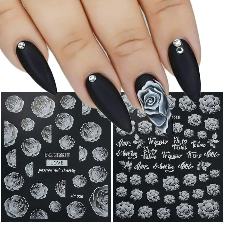 White Sky Cloud Nail Stickers 5D Star Moon Rose Angel Christmas Snowflake Embossed Design Slider Transfer Decal NLJP1019-JP1036