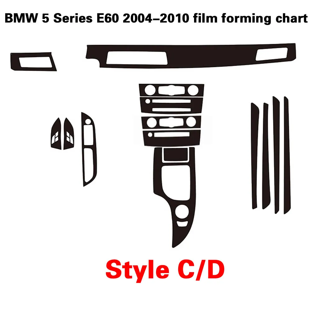 자동차 인테리어 중앙 제어 패널 도어 핸들 장식 탄소 섬유 스티커, BMW 5 시리즈 E60 2004-2010, 3D 5D 자동차 액세서리