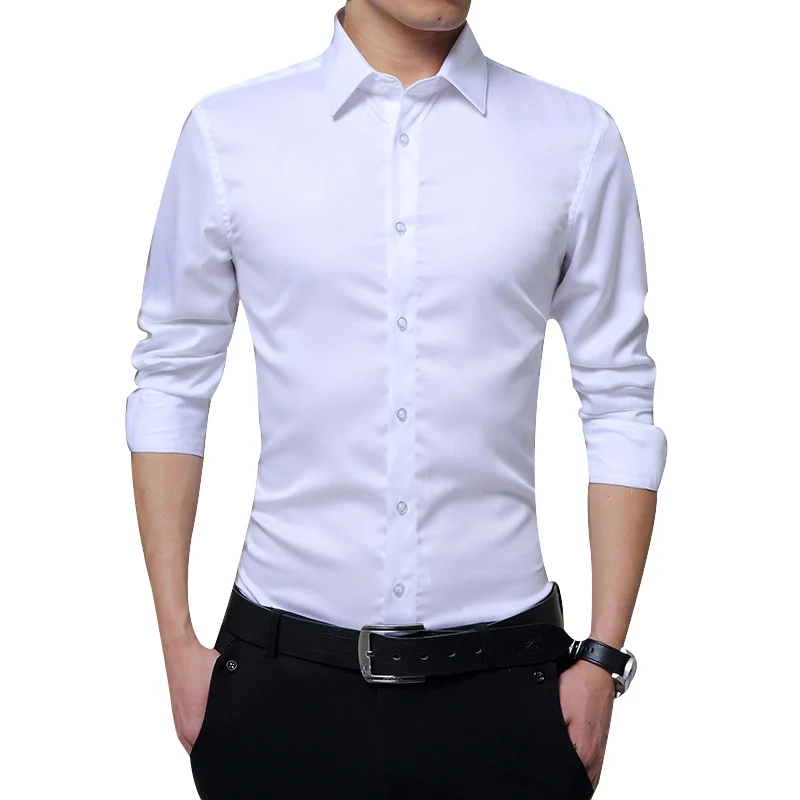 Men Long Sleeve Shirts Slim Fit Solid Business Formal Shirts for Autumn FS99