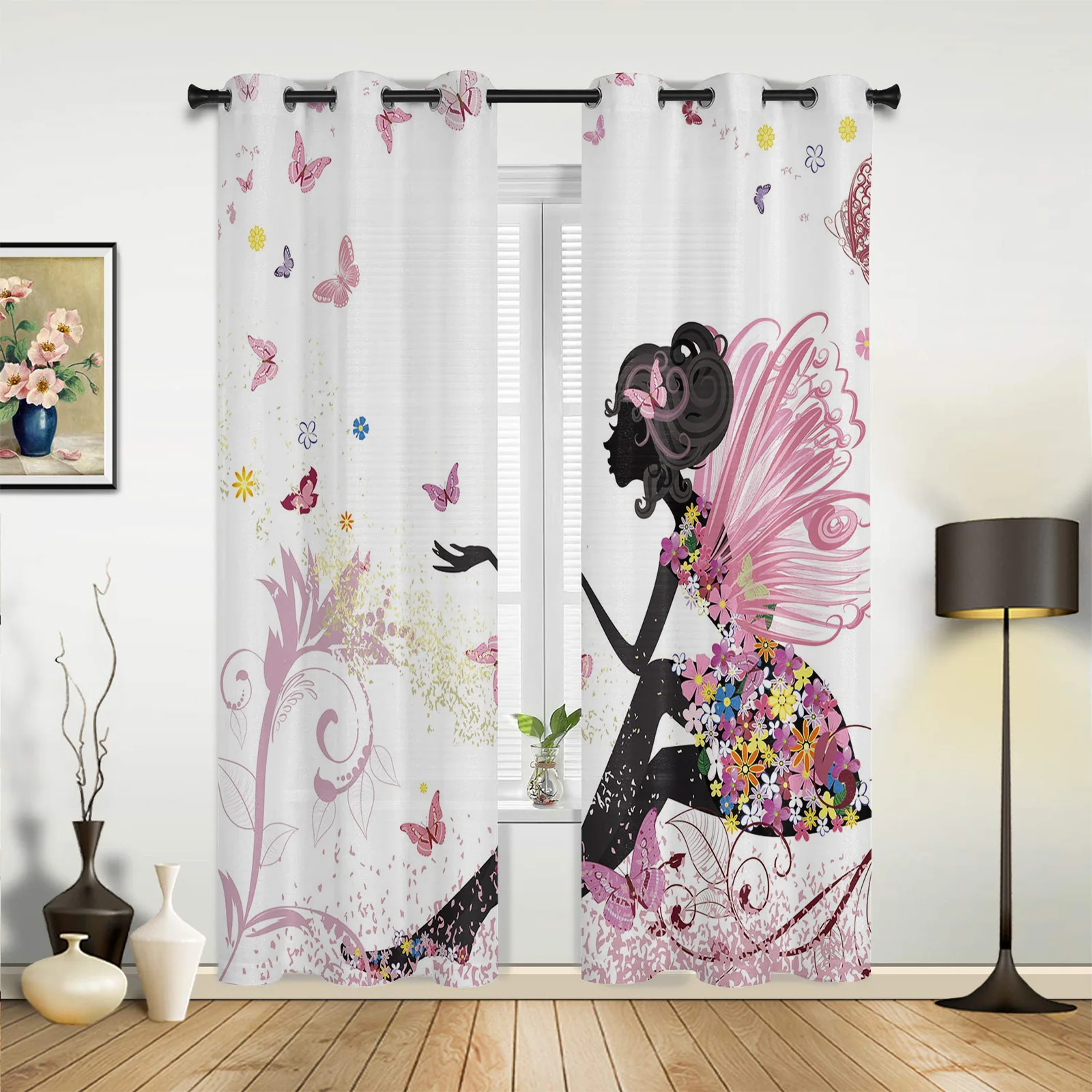 Butterfly Fairy Wings Flower Kids Bedroom Curtains for Living Room Window Curtains Bedroom Kitchen Gazebos Valance Room Divider