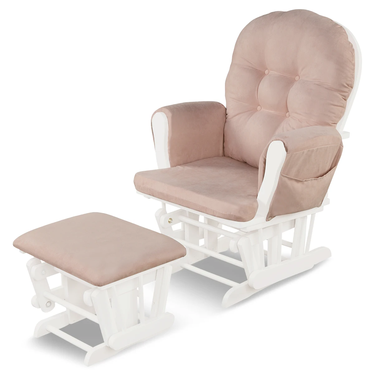 Costway Glider and Ottoman Cushion Set Wood Baby Nursery Rocking Chair Pink