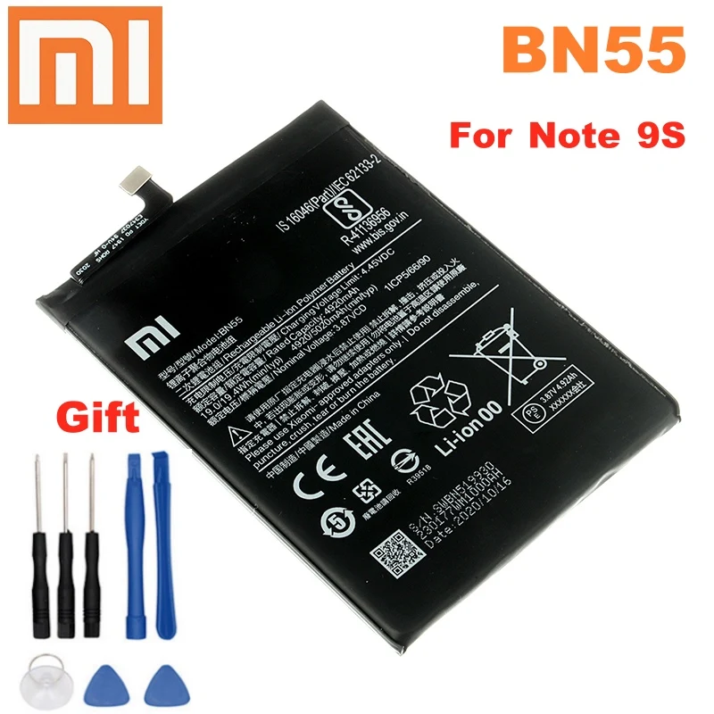 BN55 XiaoMi Original Replacement Battery For Xiaomi Note 9S Note9S Genuine Phone Battery 5020mAh High Capacity + Free Tools