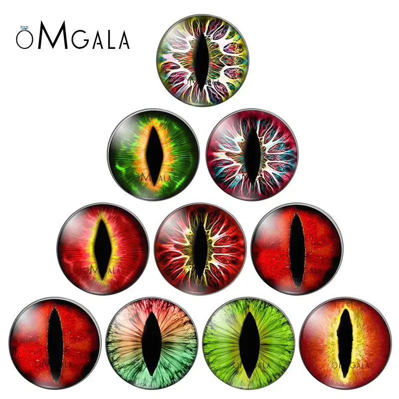 10mm/12mm/14mm/16mm/20mm/25mm In Pairs Cat Dragon Eyes Round Glass Cabochon Flatback Photo Jewelry Finding Cameo Pendant Setting