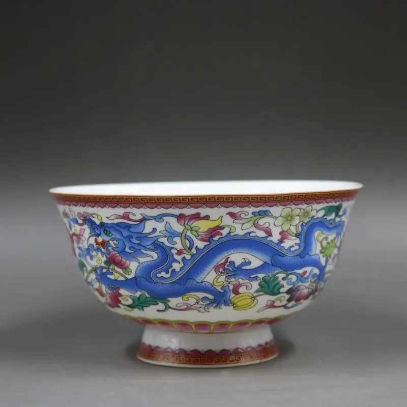 China Style Famille Rose Porcelain Dragon Phoenix Bowl 5.1 inch