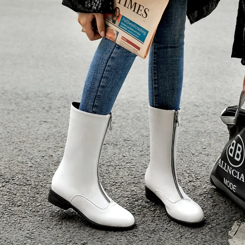 

FXYCMMCQ New Winter Contracted Street Style Single Shoe Flat Round Head Boots Warm and Comfortabl-2015-1