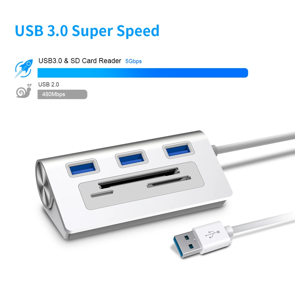 OEM ODM-multipuerto portátil 6 en 1, lector de tarjetas de memoria de cámara, todo en 1, USB 3,0, Hub de 4 puertos