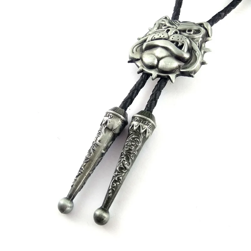 Cool 3D Bulldog Western Cowboy Antique Silver Bolo Tie Handmade Novelty Neckties Rodeo Bola Tie for Mens Gift Accessories