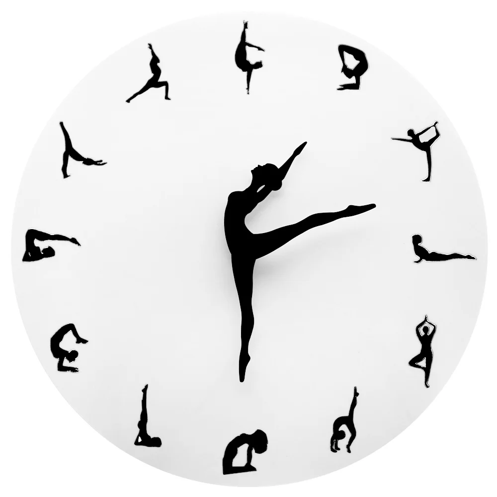 HQ Yoga Postures Wall Clock  Fitness Flexible Girl Silent Modern Clock Watch Home Decor Meditation Decor Yoga Studio Relax Gift