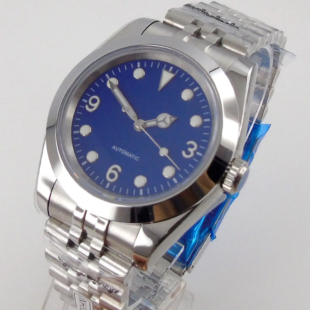 

36mm/39mm Men's Automatic Watch NH35/NH35A Movement Blue Dial Sapphire Glass solid Bracelet Polished Bezel Luminous