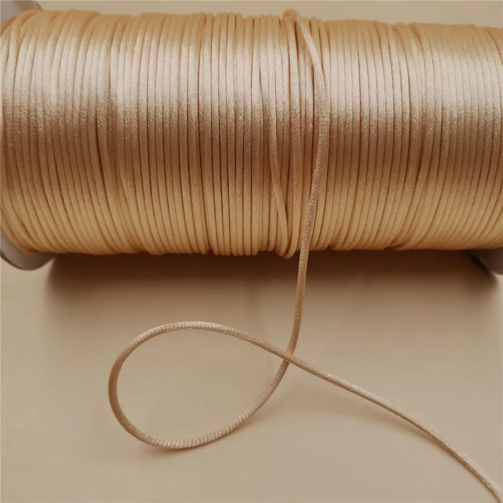 2mm X 20meters Beige Color Rattail Satin Cord Chinese Knot Braided String Jewelry Findings Beading Rope R734