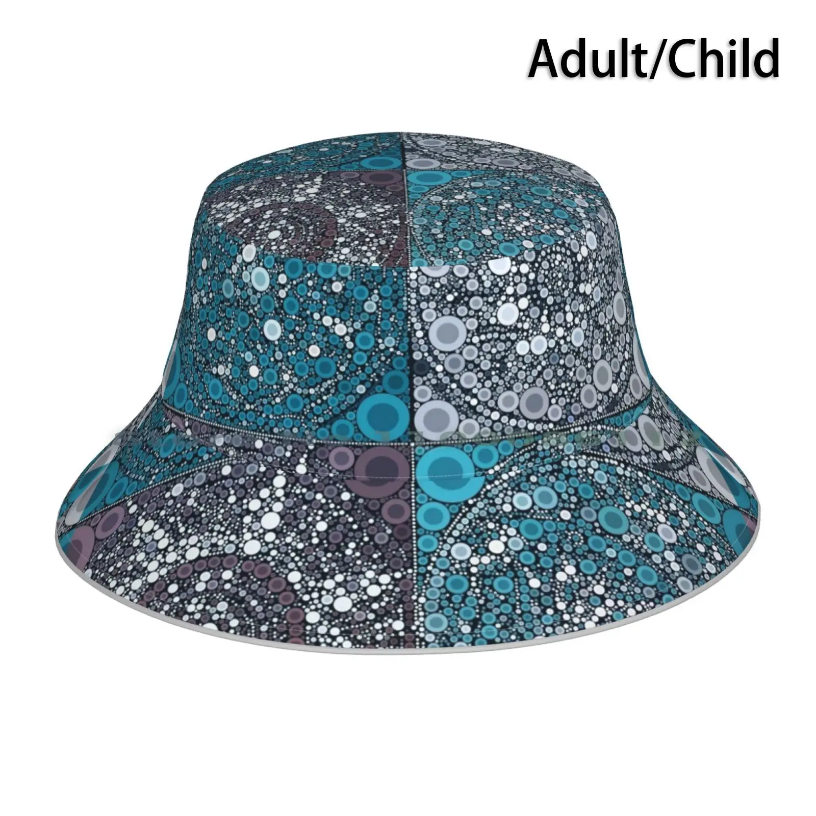 Mandala-Aqua Circles Bucket Hat Sun Cap Circle Geometric Blue Turquoise Aquas Silver Danita22 Mandalas Create Colour Abstract