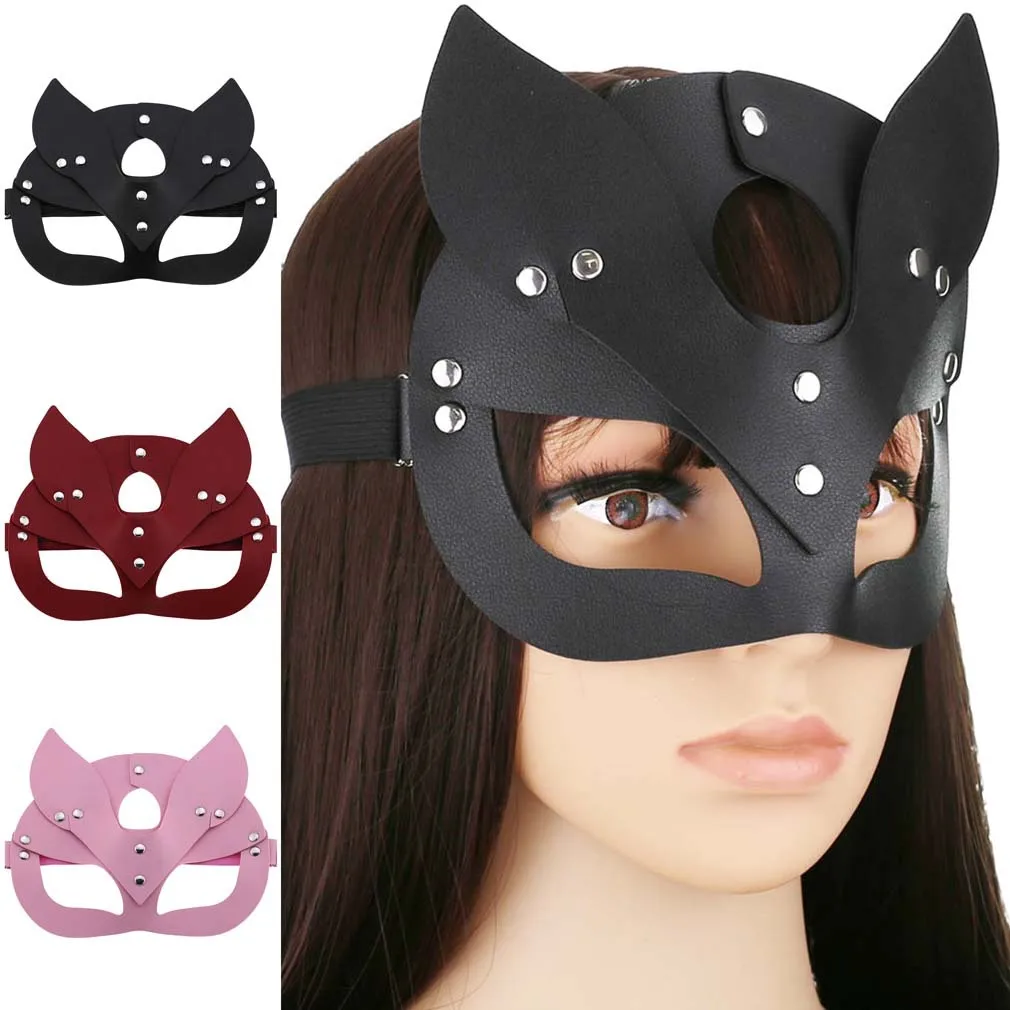 Gothic Mask Rave Toy For Women Bondage Restraints Faux Leather Rabbit Cat Ear Bunny Mask Masquerade Party Face Cosplay