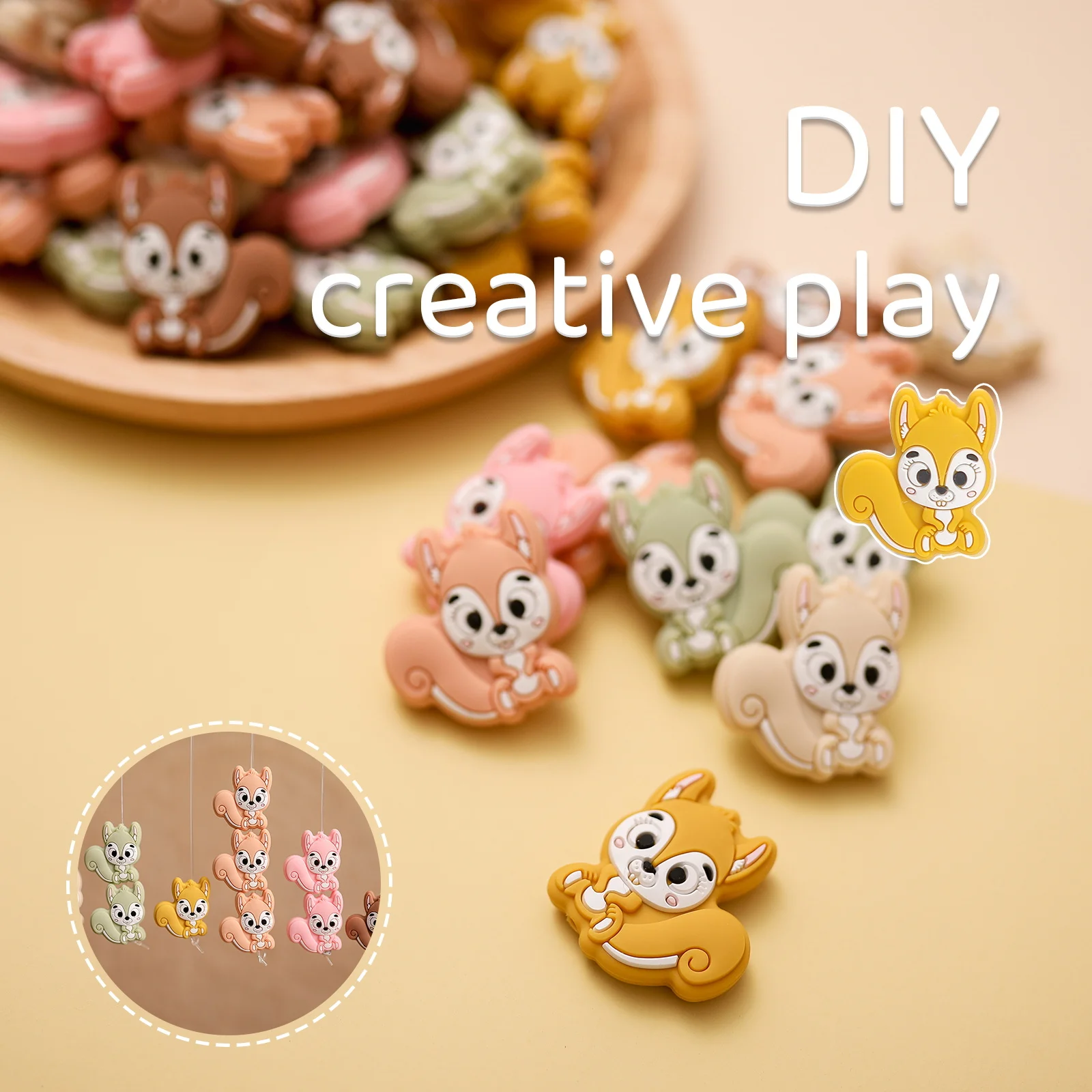 5 Pc/lot Baby Teether Beads Cartoon Squirrel Baby Teether Food Grade BPA Free Nursing Silicone Bead for DIY Pacifier Clip