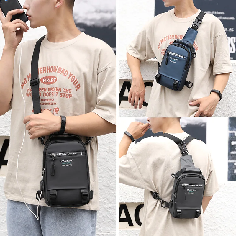 New Multifunction Crossbody Bag for Men USB Charging Shoulder Messenger Bags Male Waterproof Short Trip Chest Bag Male Daypack