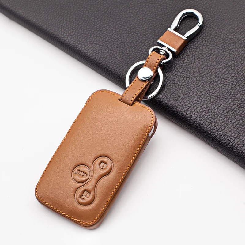 Carrying Leather Car Key Case Cover Skin Protector For Renault Clio Megane 2 3 Koleos Logan Scenic 3 Buttons Smart Card