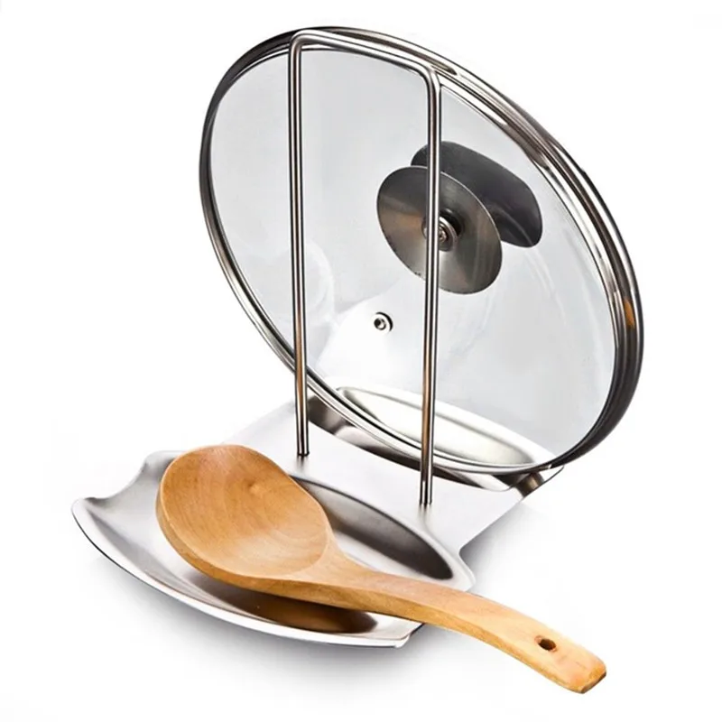 Stainless Steel Pan Pot Cover Lid Rack Stand Spoon Holder Stove Organizer Home Storage Soup Spoon Rests Kitchen Tools