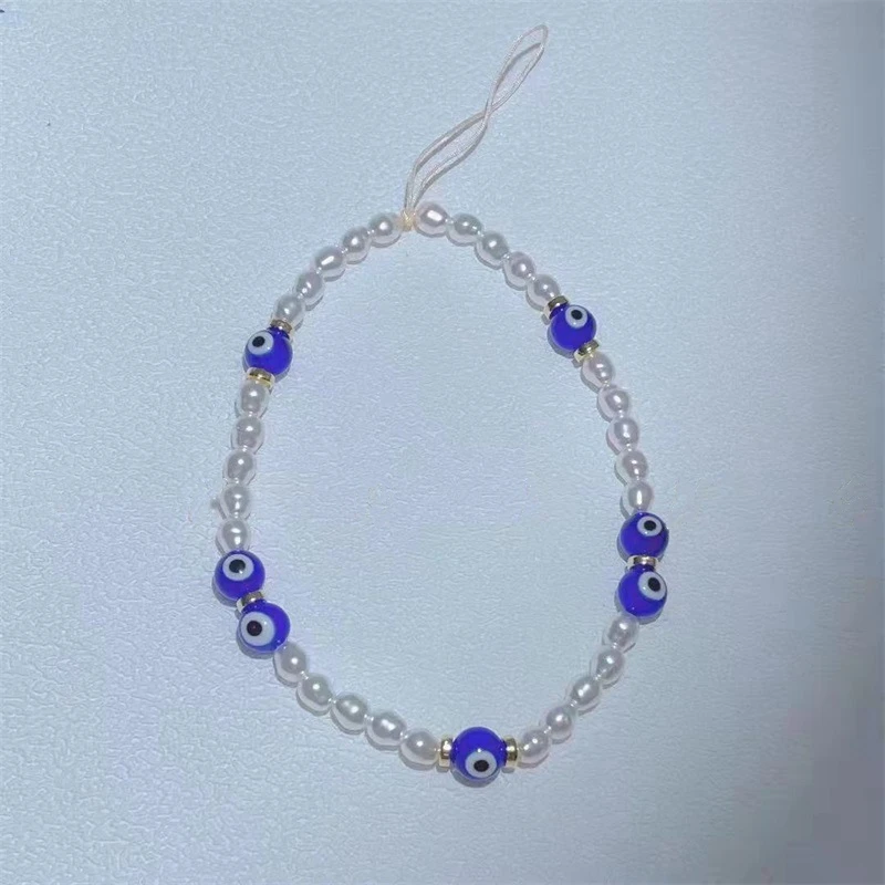 Bijoux bohèmes simples pour femmes et filles, cordon anti-perte, perles aux yeux bleus, téléphone portable