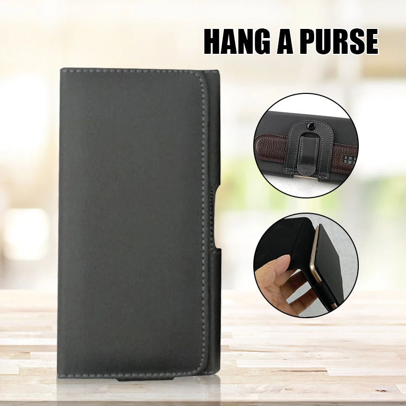 

Horizontal Type Cell Phone Holster with Belt Loop Lychee Pattern Clamshell Rugged Convenient Gifts for Males NIN668