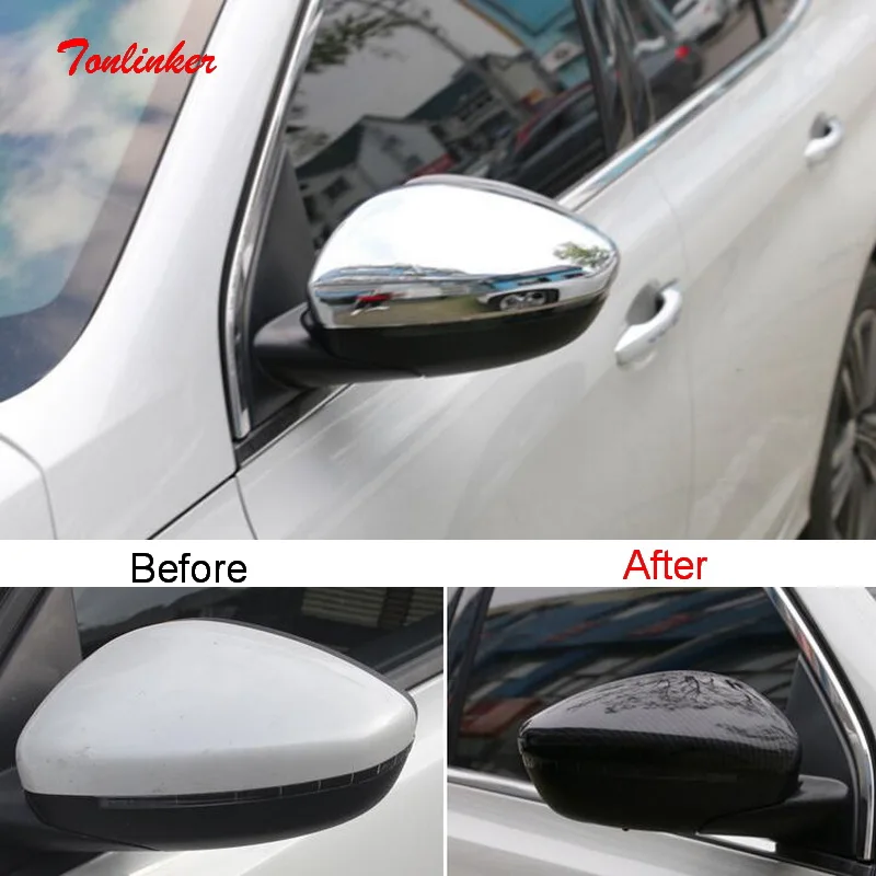 Tonlinker Exterior Car Rear view mirror Cover Case sticker for Peugeot 308 T9 2016-19 Car Styling 2 PCS ABS Chrome Cover sticker