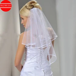 Two Layer Short Wedding Veil Simple Edge Cheap WhiteTulle Bride Velo With Comb Wedding Accessories Boda Velo de Novia 2020