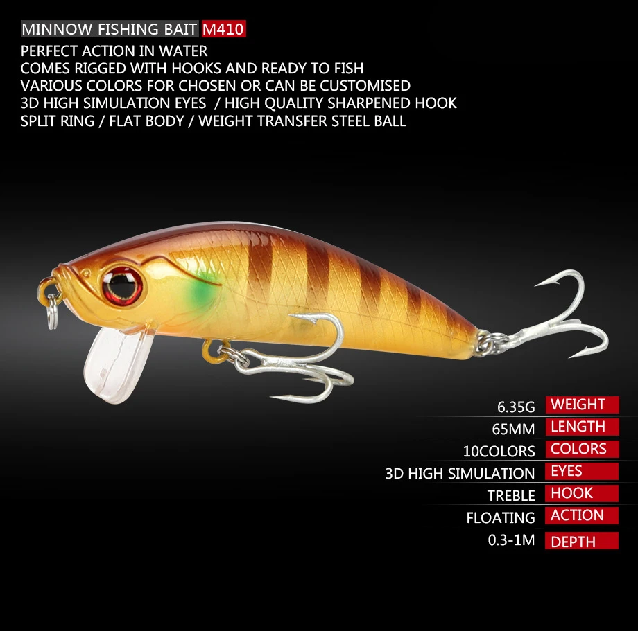 Minnow pływające Fishing Lure fałszywe przynęta na ryby woblery sztuczne tworzywo sztuczne twarda przynęta Swimbait wędkarskiego 6.5cm 6.3g