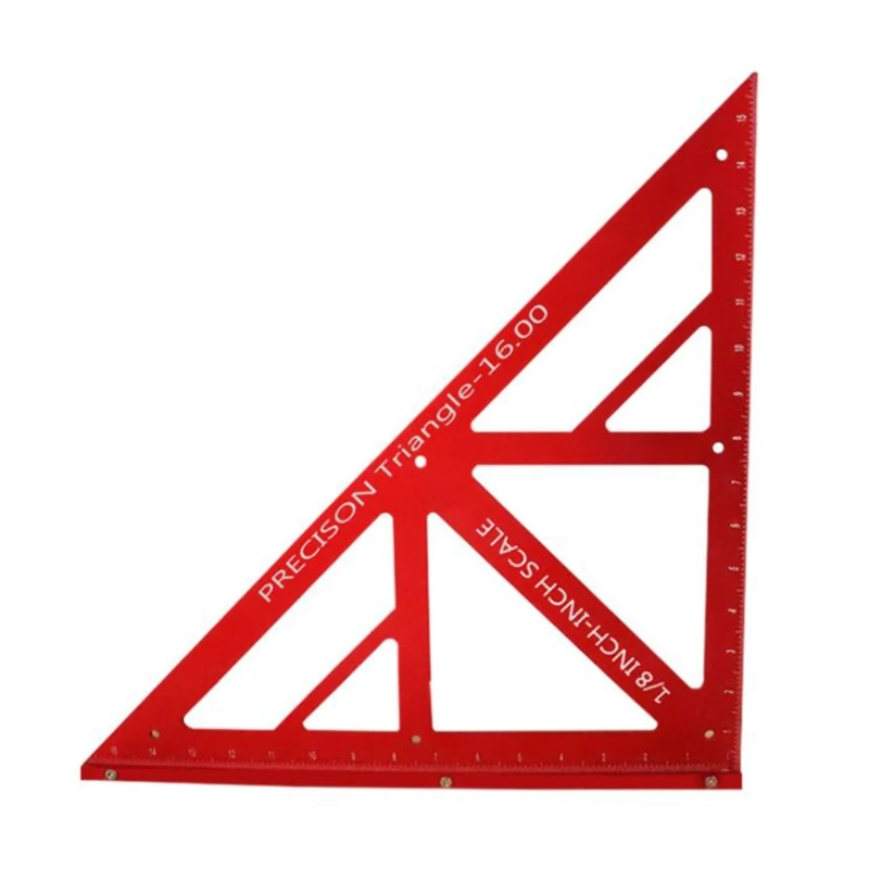 K1KA Practical Aluminum Alloy Triangular Angle Ruler 16 Inch Woodworking Measure Tool 45/90 Degrees Gauge with Precise Scale