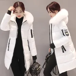 2023 Winter Jacket Women Parka Coat Big Fur Collar Hooded Thick Warm Down Cotton Jacket Parkas Long Female Coat CasualOutwear