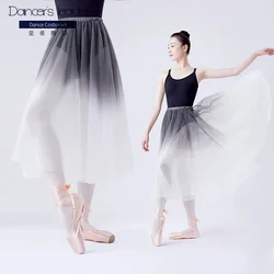 Women Long Chiffon Ballet Skirts Adults Dance Skirt Soft Gradient Gray Ballet Dress Dance Costumes for for Adult Girl Ballerina