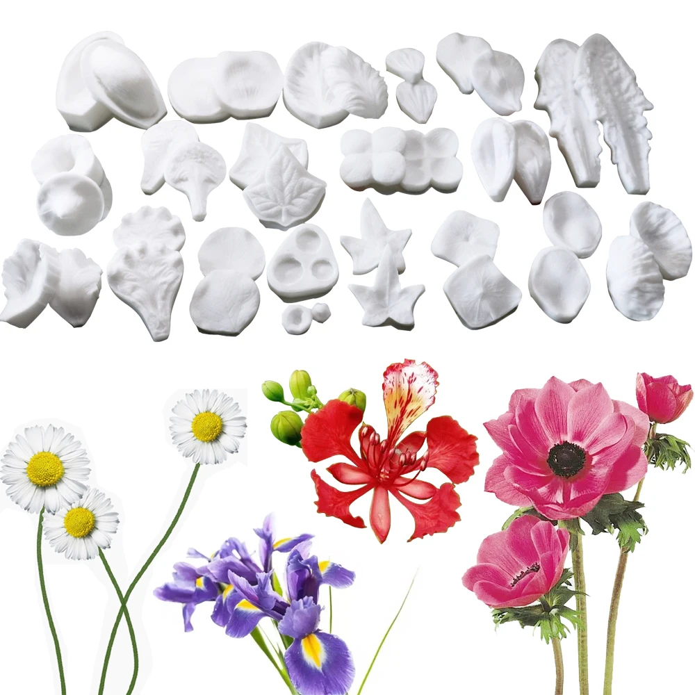 29 Styles 3D Flower Petals Flower Silicone Mold Fondant Cake Decorating Tools Chocolate Confeitaria Baking KitchenMoulds M2675